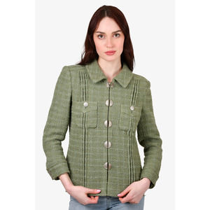 Pre-loved Chanel™ 2017 Green Tweed "Paris-Cuba" Zip-Up Blazer Size 42